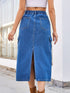 'Mckenna' Slit Midi Denim Skirt with Pockets - Celes Fashion